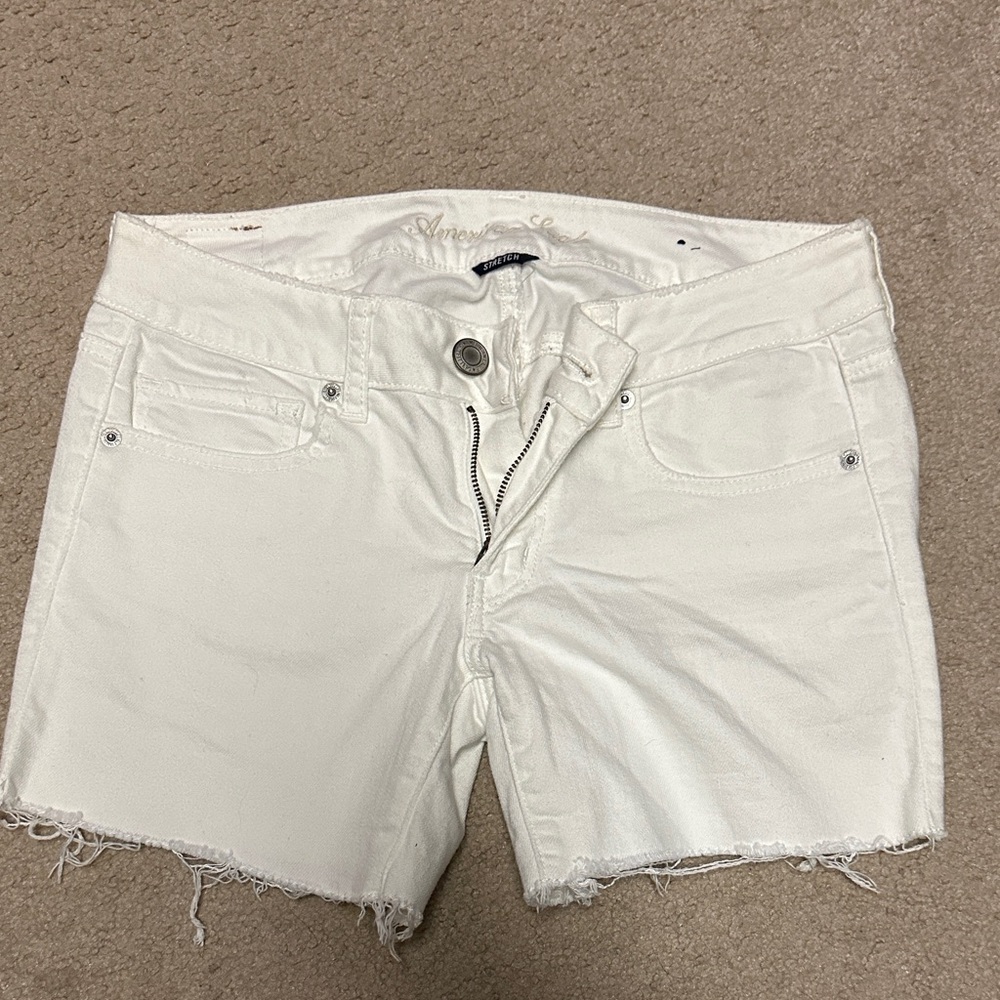 4 for $10 item American Eagle Outfitters White Frayed Hem Denim Shorts
